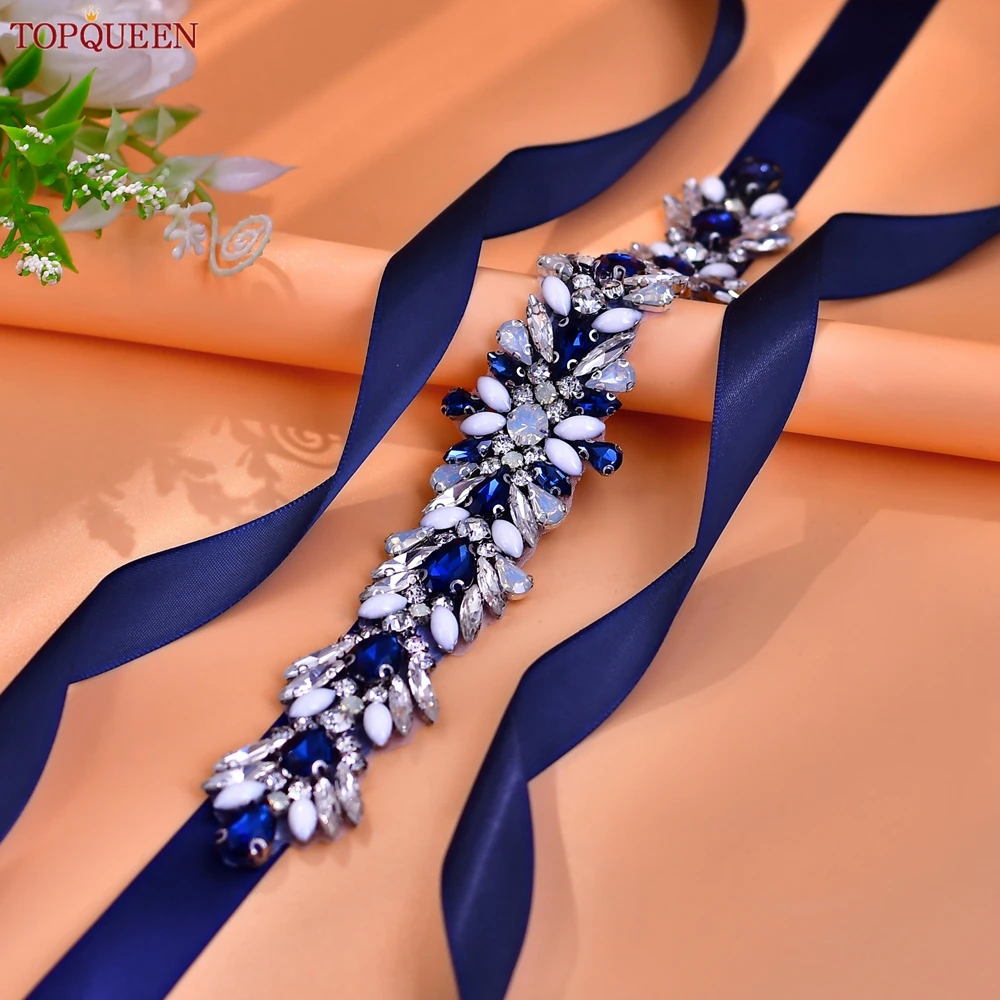 TOPQUEEN Sash With Rhinestones Handmade Wedding Sash Dress Waist Decoration Accessories Prom Sewing Dress Appliques S476-ML