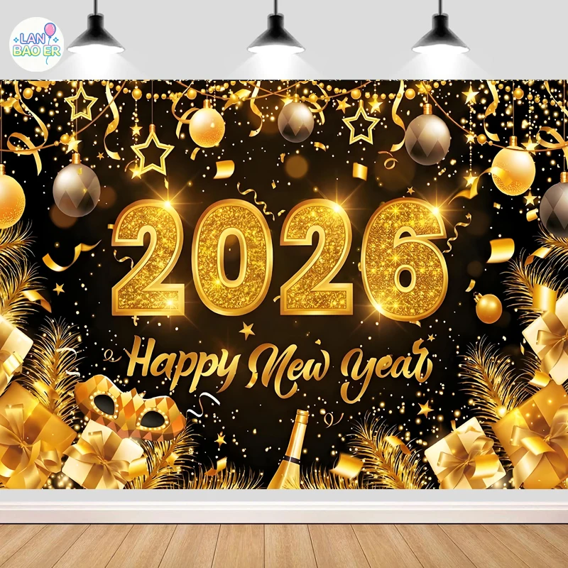

2026 Happy New Year Backdrop Decorations Background Party Banner New Years Eve Photography for NYE Decorations Photography