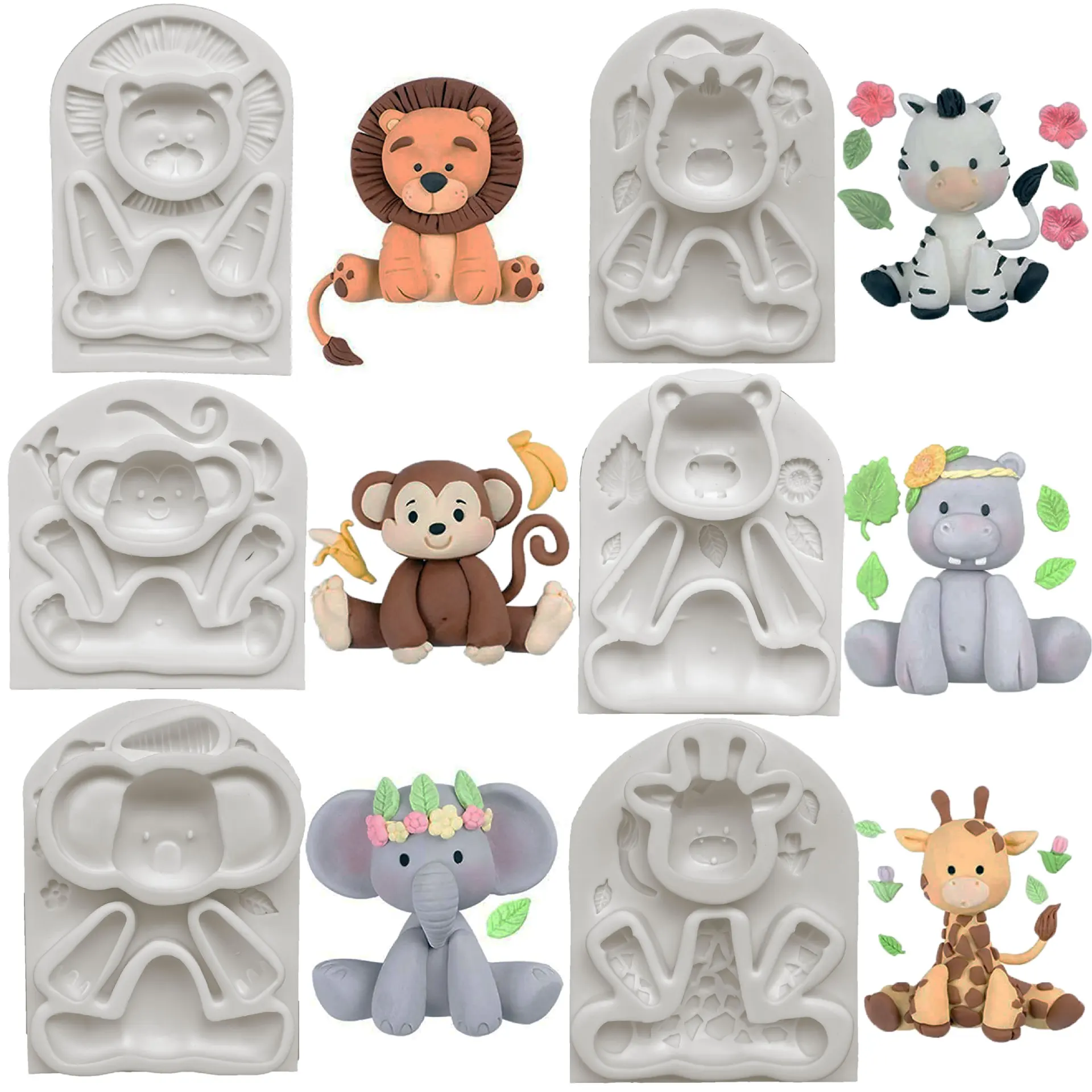 Lion Monkey Elephant Hippo Zebra Giraffe Silicone Cake Mold Fondant Mold Cake Decorating Tools Pastry Kitchen Baking Accessories