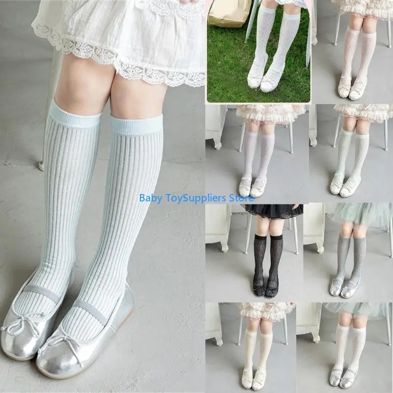 

R1WF Girls Thin Cotton Under Knee Socks for 3-13 Years Old Breathable Everyday Wear