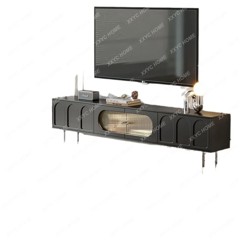 

French Retro TV Cabinet Black Cream Style Tea Table TV Combination Small Apartment Storage All-in-One Cabinet