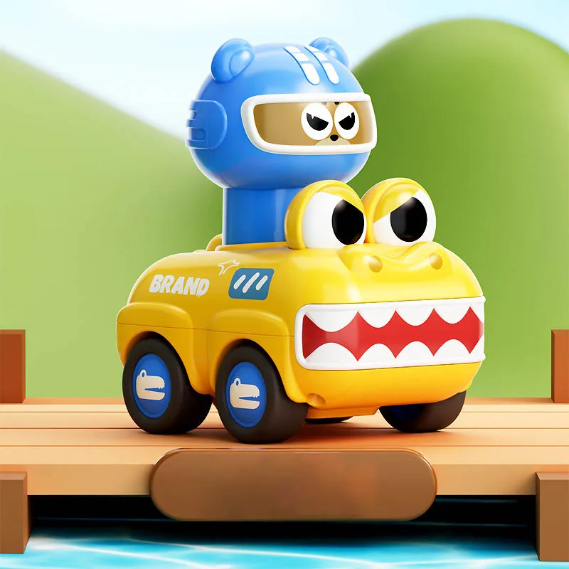 子供プレスワニ漫画車慣性車のおもちゃホイッスルプルバック小型車のおもちゃエンジニアリング車少年ギフト