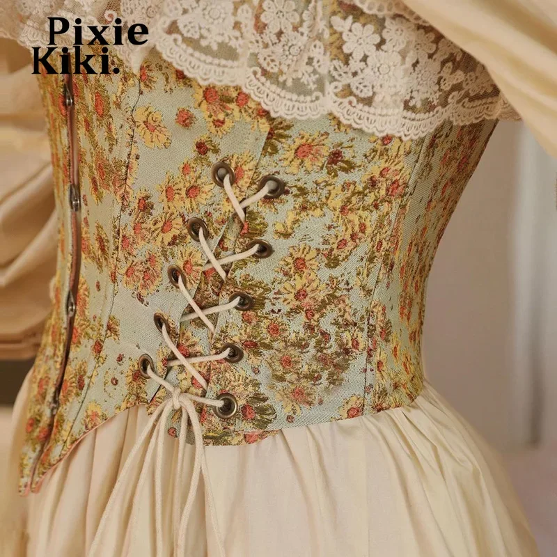 PixieKiki Cottagecore Floral Corsets Tops Women Vintage Clothes Strappy Lace Trim Cropped Cami Fitted Crop Tank Top P85-DB13