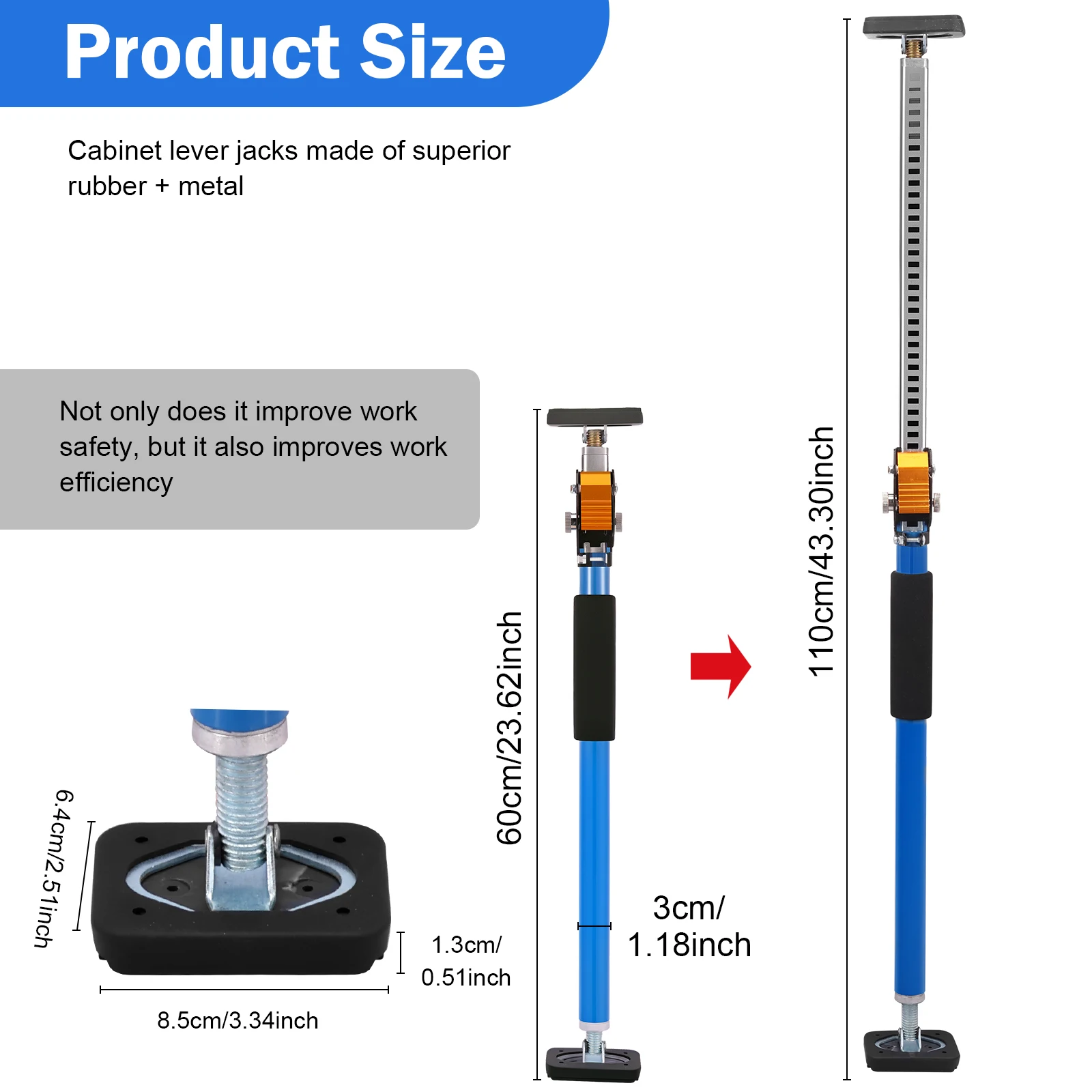 Picture 3: Upgraded Telescoping Support Rod 23.6-43.3 Inch Third Hand Tool Adjustable Support Pole with 132 lbs Heavy Duty Cabinet Jacks