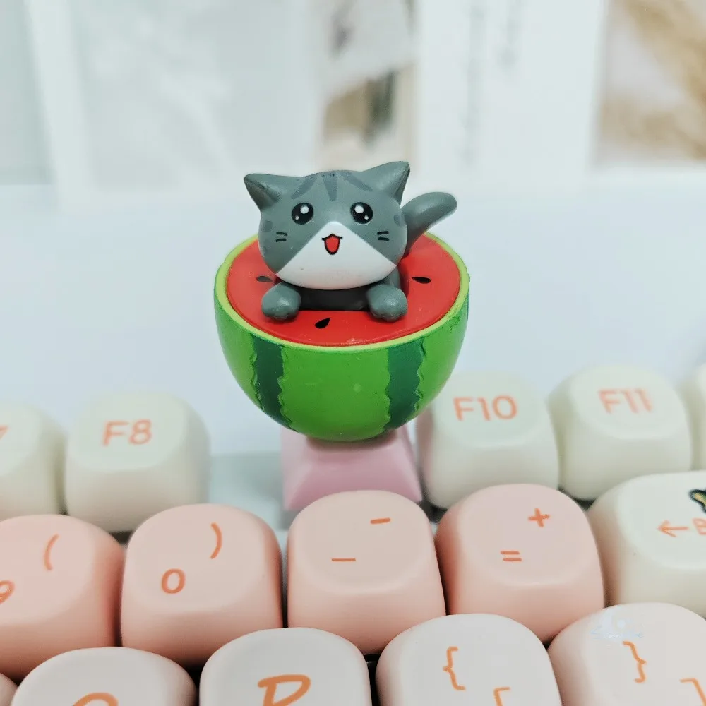 Watermelon Cat Keycaps Cherry Profile Cartoon Key Caps Cross Axis Mechanical Keyboard Replacement Button PC Gaming Accessories
