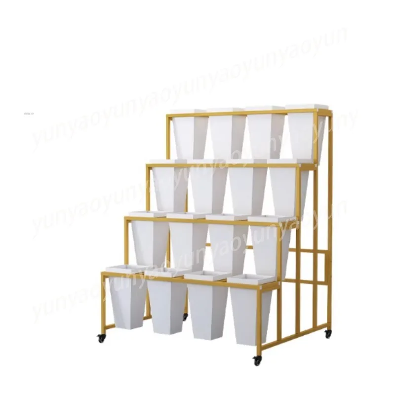 Florist, Flower Plastic Flower Bucket Holder, Indoor, Movable with Wheels, Wrought Iron Light Luxury Display Stand