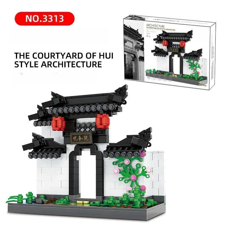 Klocki konstrukcyjne SEMBO w stylu starożytnym, kreatywny i modny model willi, składany ręcznie, model dziedzińca, ozdoby na biurko, prezenty