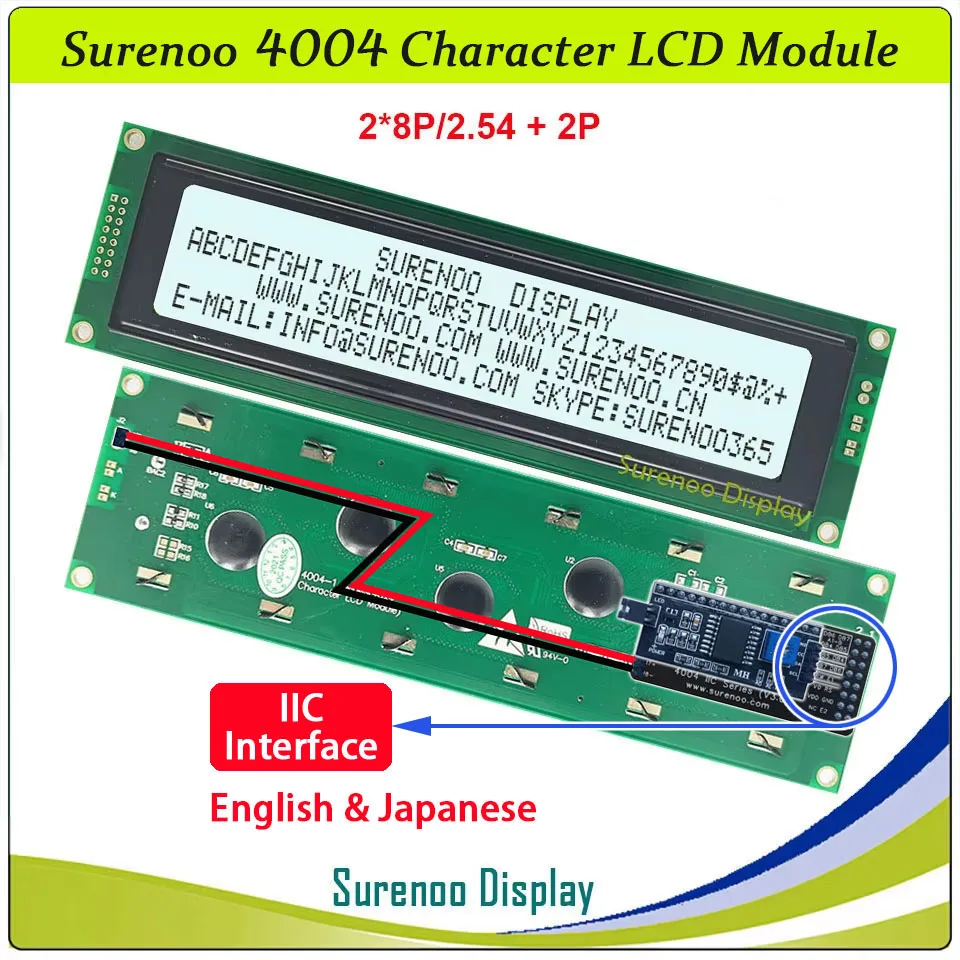 Surenoo 4004 40X4 404 Parallel Serial IIC I2C Character LCD Module Display Screen LCM for Arduino UNO Library Japanese English