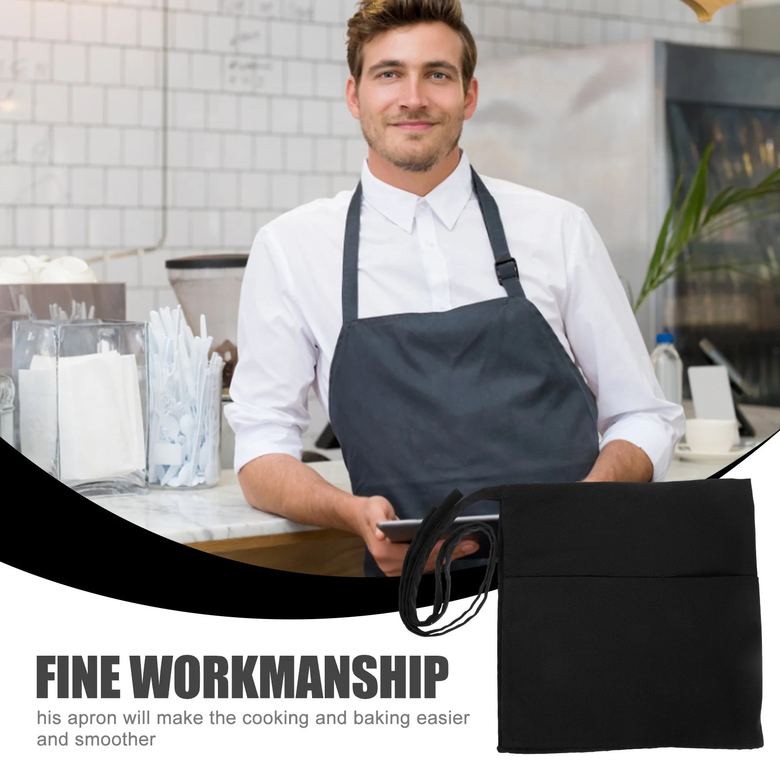 

Reusable Waist Apron for Server Canteen Waitress Cooking Apron with Packets Kitchen Cooking Baking Server Aprons