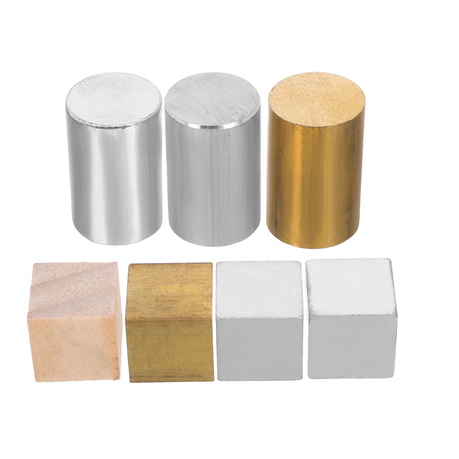 7Pcs Precision Density Cubes Cylinders Copper Iron Aluminum Set for Physical Science Learning Educational Gravity Activities