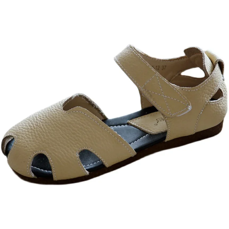 Careaymade-Genuine Leather women's shoes,summer Hollow art Beach sandals,round head comfortable soft soles flat zapatos mujer