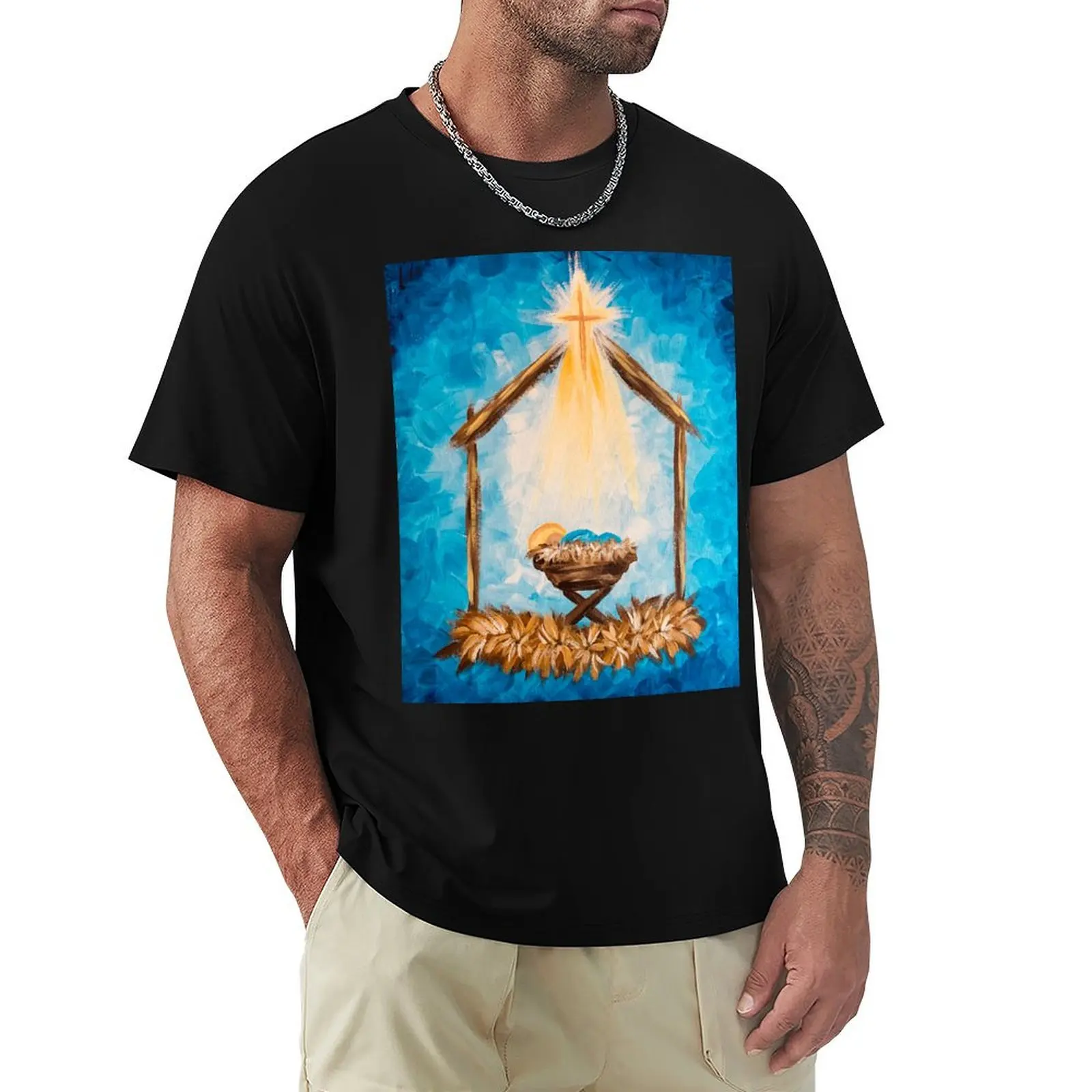 Rustic Nativity Scene T-Shirt Lightweight Running Sports T-Shirt