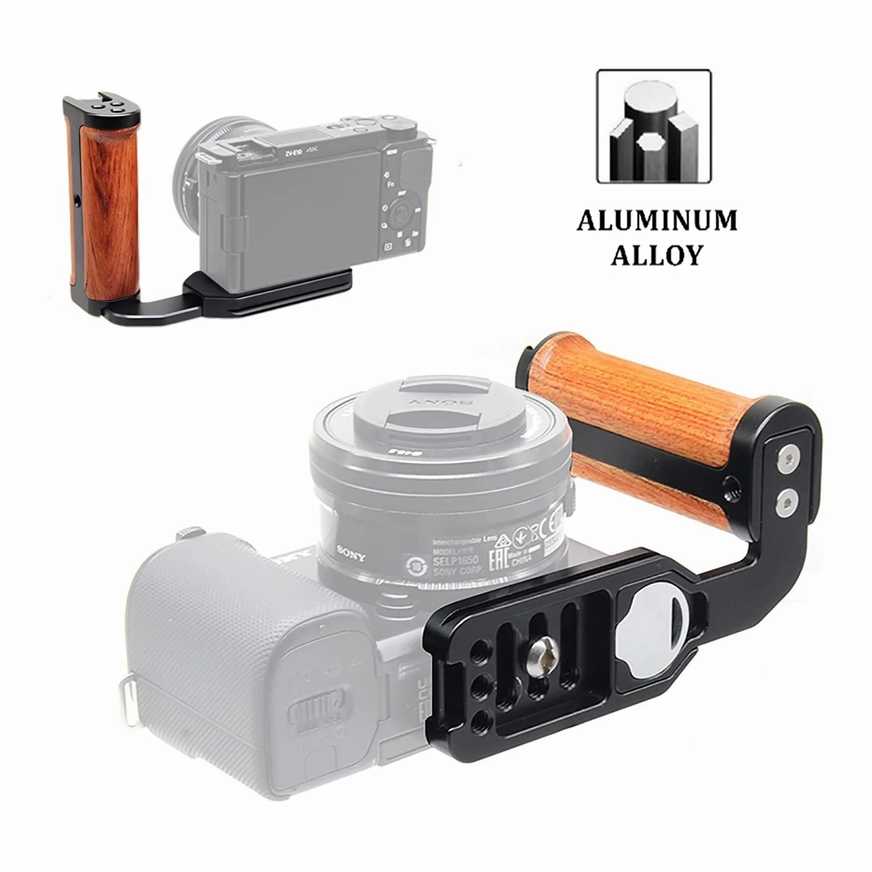 Side Handle L Plate Bracke Wooden Grip for Canon Sony Nikon Fujifilm Camera,w Arca Swiss Type Bottom Plate &Cold Shoe &1/4''Hole
