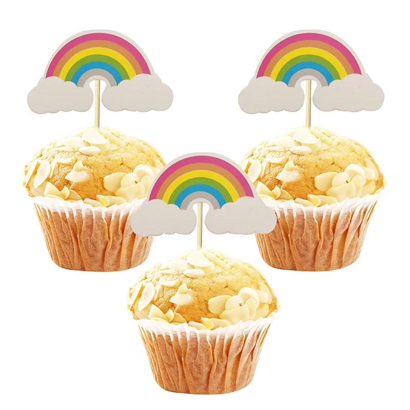 12Pcs Rainbow Clouds Cupcake Toppers Rainbow Cupcake Picks for Boys Girls Baby Shower Birthday Party Decorations Supplies