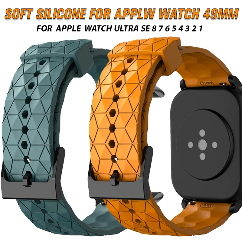 Correa de silicona para Apple Watch Ultra 2, banda con patrón de fútbol de 49mm, 41mm, 45mm para iwatch Series 9, 8, 7, 6, 5 SE, Correa deportiva de 44mm y 40mm