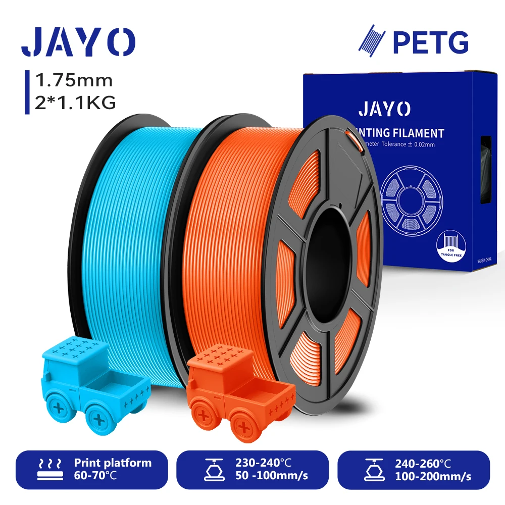 JAYO 2,2 kg 3D-PETG-Druckerfilament, 1,75 mm PETG-Druckerfilament, ordentlich gewickeltes 3D-Druckmaterial für Bambu FDM 3D-Drucker