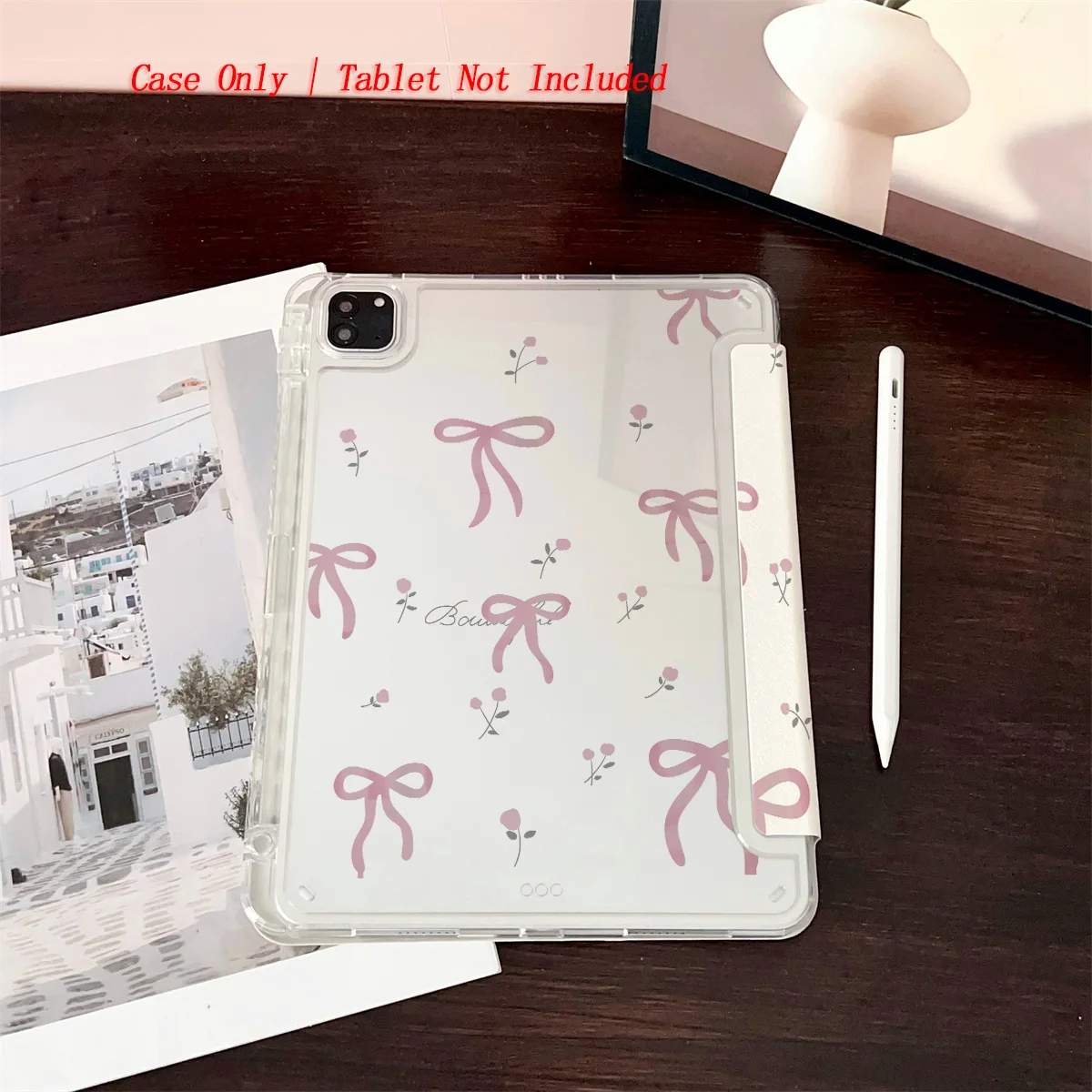 Sweet Y-Fold Pink Bow & Pink Small Flowers iPad Case For Apple iPad Pro 11/12.9 Air 3/4/5 Mini 5/6 8th-10th Gen Cover