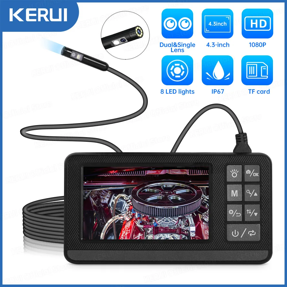 Kerui Dual & Single Lens Endoscoop Camera Met 1080P 4.3 "Ips Scherm Ip67 Waterdichte Auto Pijp Inspectie Borescope 2600Mah