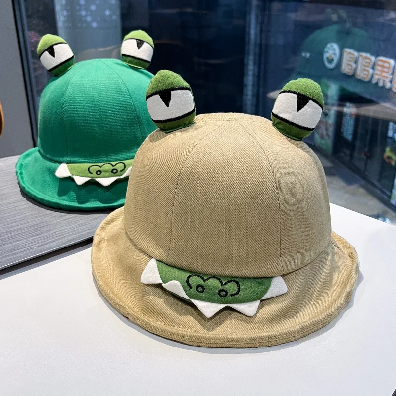 2024 New Cartoon Cute Frog Bucket Hats With Eyes Teeth Summer Foldable Lightweight Sun Hat Fishing Caps For Women Teens Adult