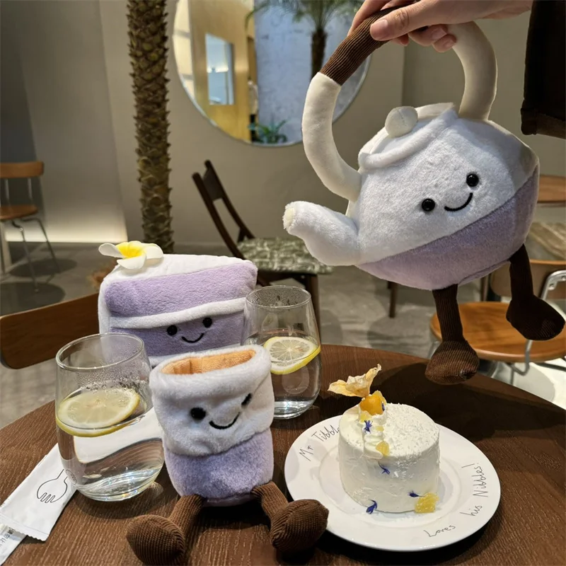 simulation Teacup Teapot Plush Toys Cartoon Cake Stuffed Doll Girls Play House Cute Simulation Toy Lovely Room Decor Girl Gift