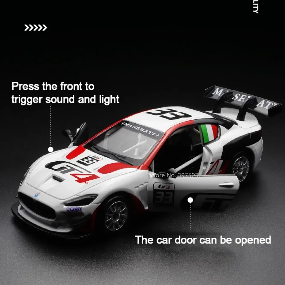 1:32 aleación Maserati MC GT4 coches fundidos a presión modelo de juguete rueda en miniatura tirar hacia atrás coche deportivo sonido ligero vehículo niños colección regalos