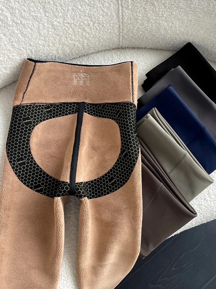 하이웨이스트 보온 요가 팬츠 겨울용 따뜻한 아우터 캐주얼 롱 팬츠 엉덩이 모양이 돋보이는 디자인 아크스킨 팬츠