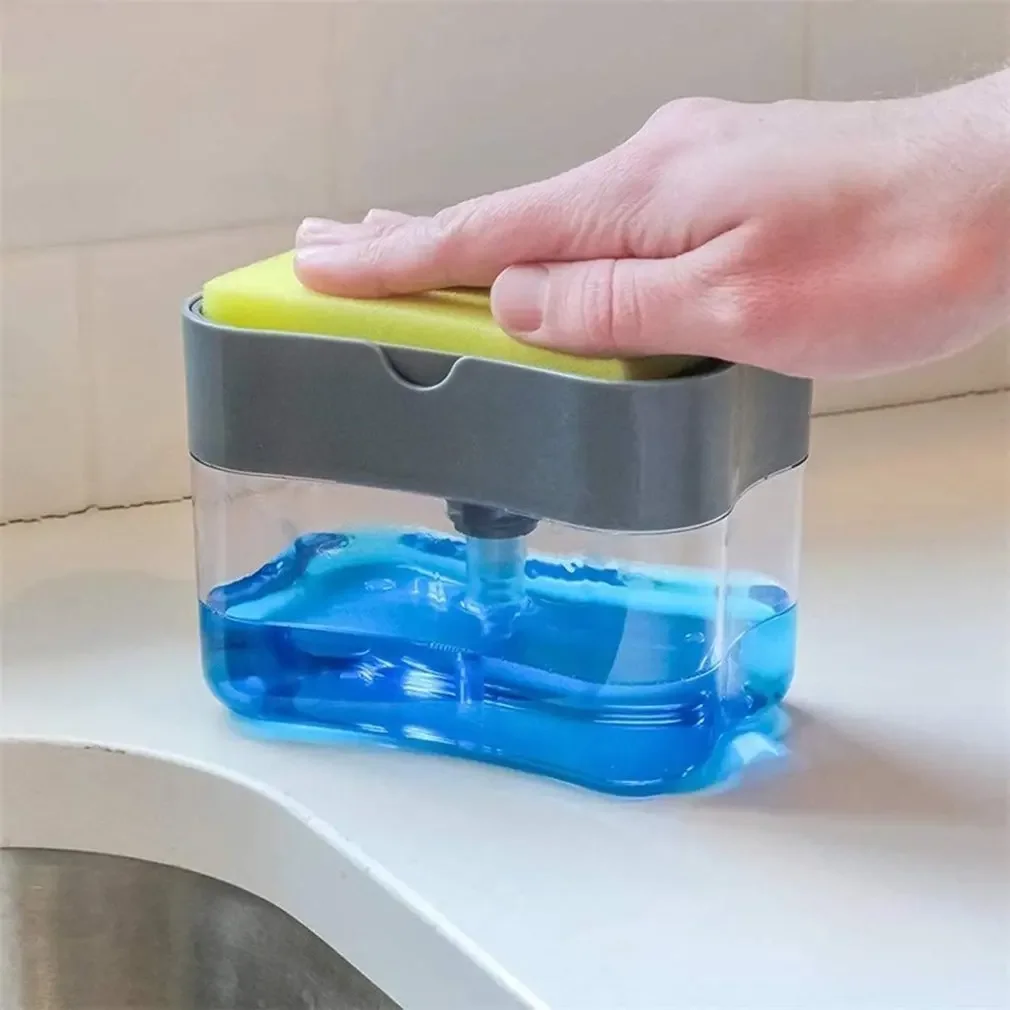 Portable Soap Pump Dispenser & Sponge Holder for Kitchen - Dish Soap Liquid Box