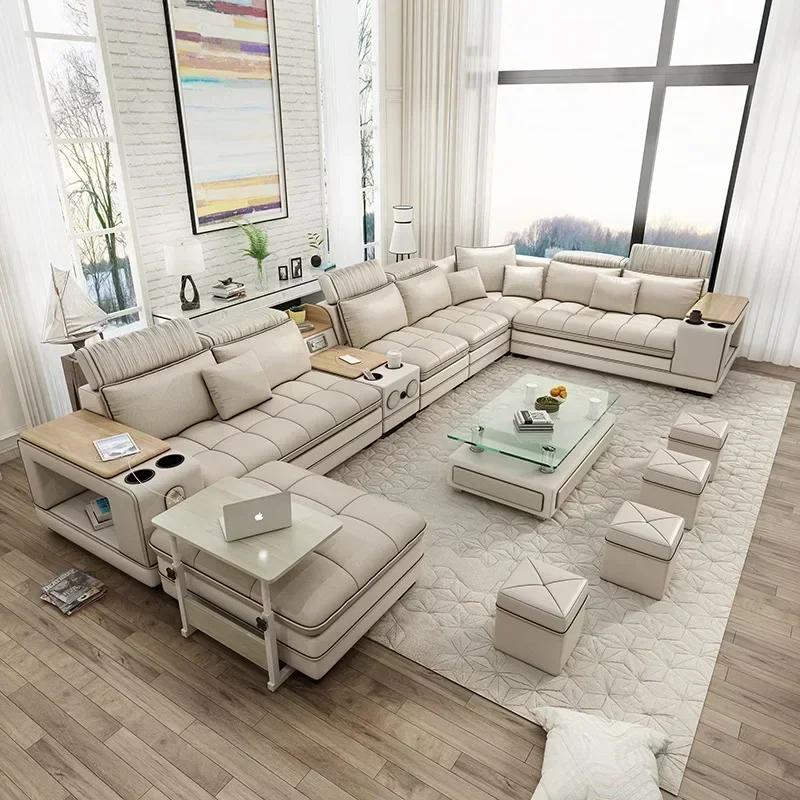 For -Modern luxury premium genuine leather fabric wedding sectionals sofa couch set U shape sofas couchs bed living room furnitu