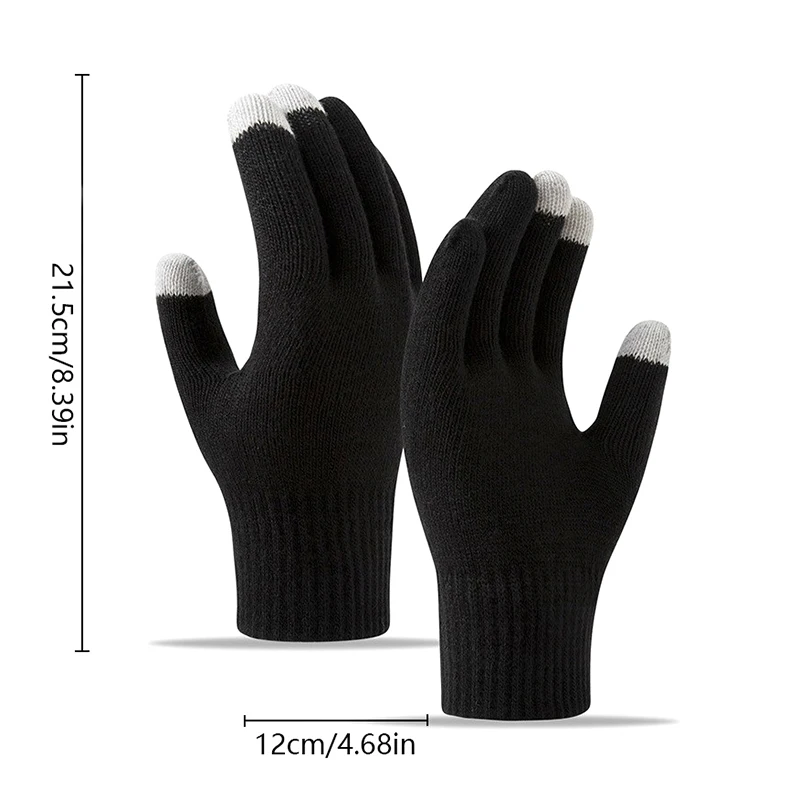 Guantes de invierno con pantalla táctil para hombre y mujer, manoplas de punto elásticas cálidas, de lana de imitación, con dedos completos, de ganchillo, gruesos