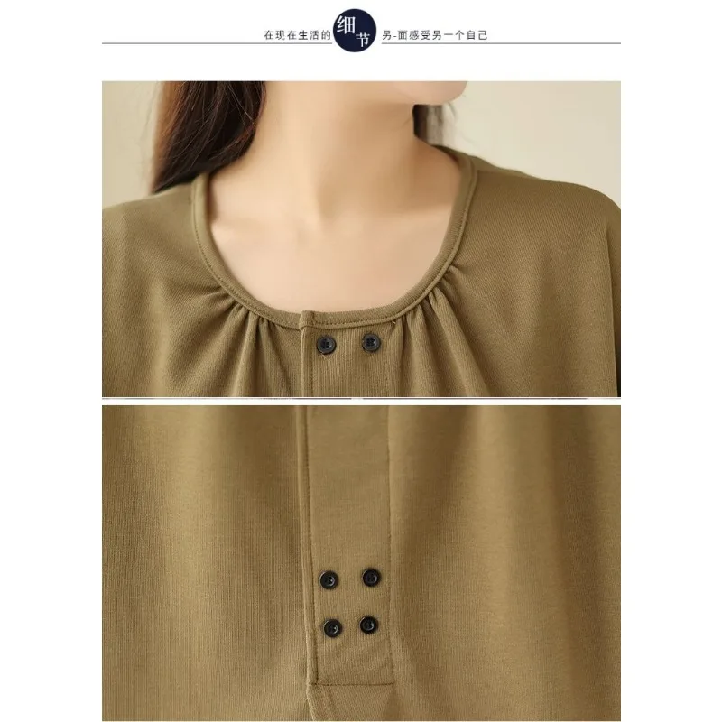 Sudadera de cuello redondo de diseño japonés a la moda para mujer, jersey holgado Irregular de manga larga con empalme de botones de Color sólido
