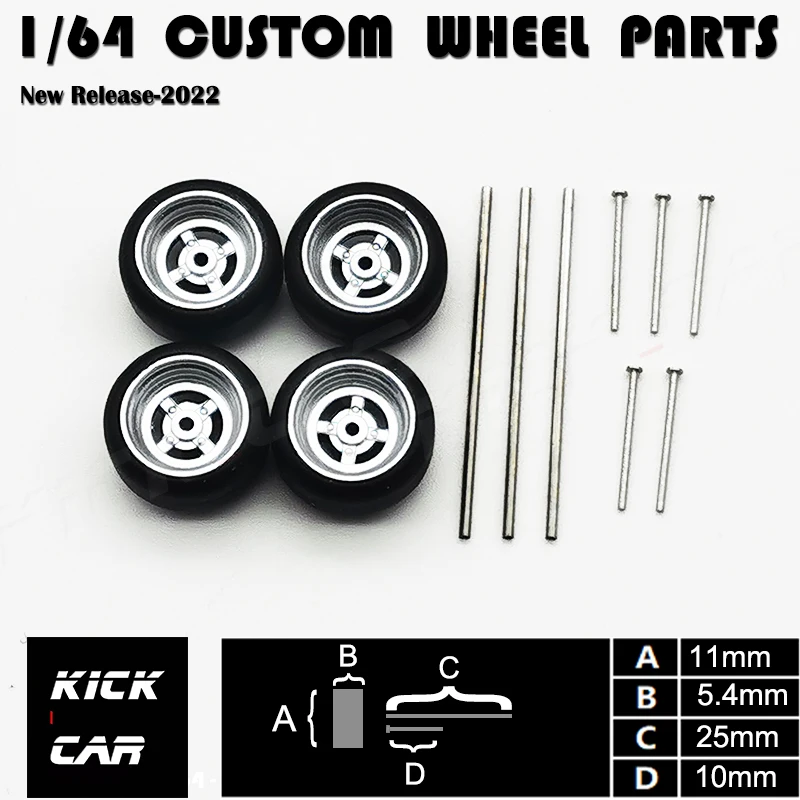 1/64 Wheels for Model Cars with Rubber Tire Single Shaft Diecast Model Car Modified Parts Sports Vehicle Toys Tomica Mini GT