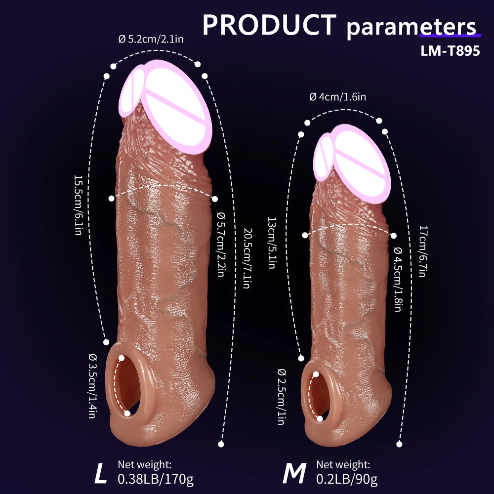 Realistic Penis Sleeve Delayed Ejection Extend Cock Reusable Enlarger Soft Condom Big Growth Real Silicone Dick Sex Toys For Man