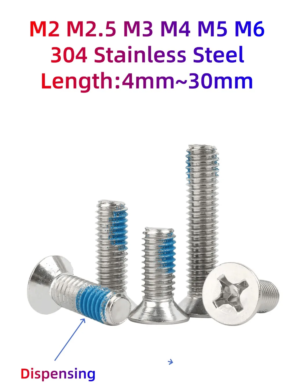 10‑20‑50Pcs M2‑M6 4‑30mm 304SS Cross Flat Countersunk Dispensing Screw Corrosion‑Resistant Fastener for Repair & Assembly