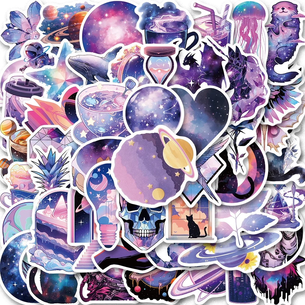 50pcs Carton Purple Cosmic Galaxy stickers for Phone Case Skateboard Laptop Guitar Motorcycle Helmet Waterproof Decoration Decal