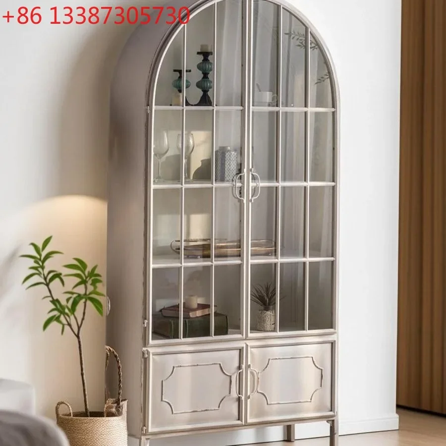 French arched old solid wood dining side cabinet retro storage bookcase European storage cabinet
