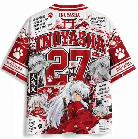 Cute Q-version Inuyasha Paired with Multi Grid Different Expression Full Screen Printed Comic Panel Anime T-shirt