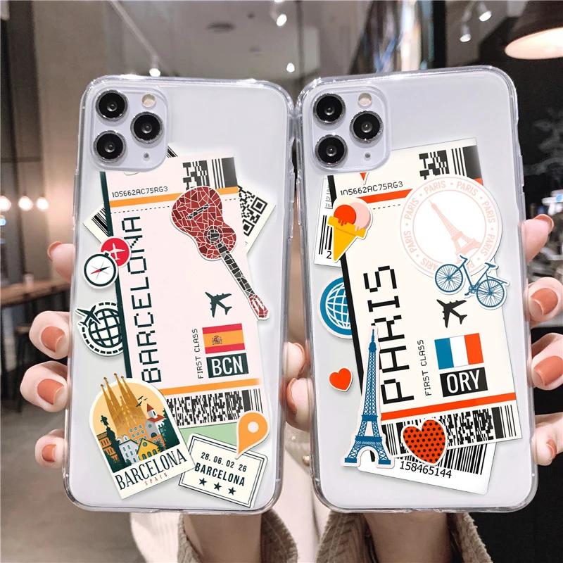 Transparent National Entry Permit Case for IPhone 11 12 13 14 15 Pro Xs Max 8 7 Plus X XR SE20 Travel Air Ticket New York Fundas