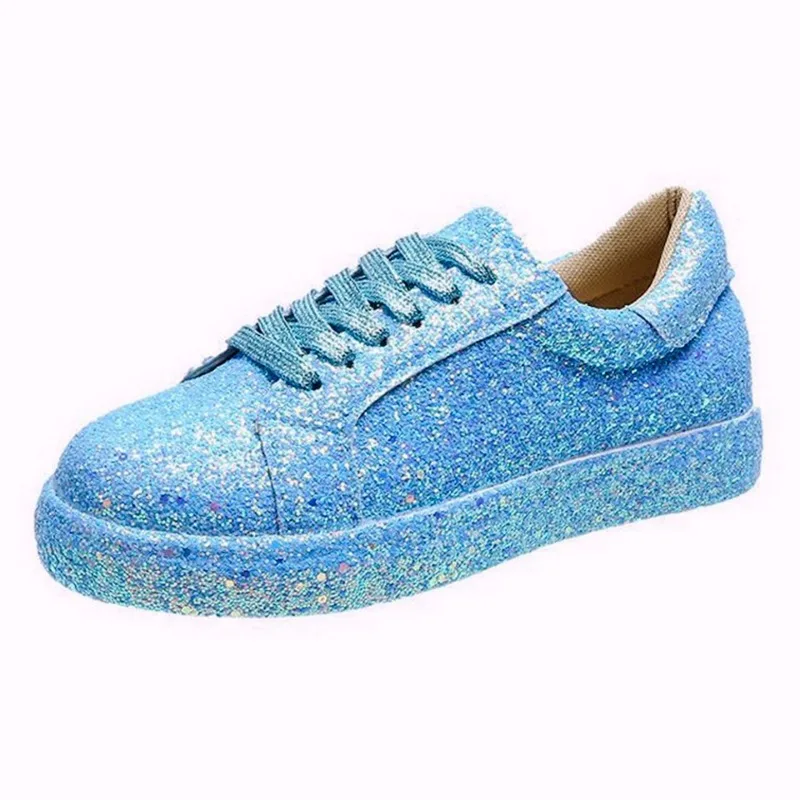 Spring and autumn big size new flat casual glitter lace-up low top sports shoes women shoes zapatos de mujer sneakers