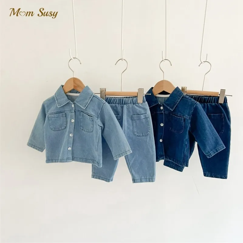 Fashion Baby Girl Boy Cotton Denim Clothes Set Shirt+Pant 2PCS Infant Toddler Child Jeans Suit Spring Autumn Baby Clothes 0-5Y