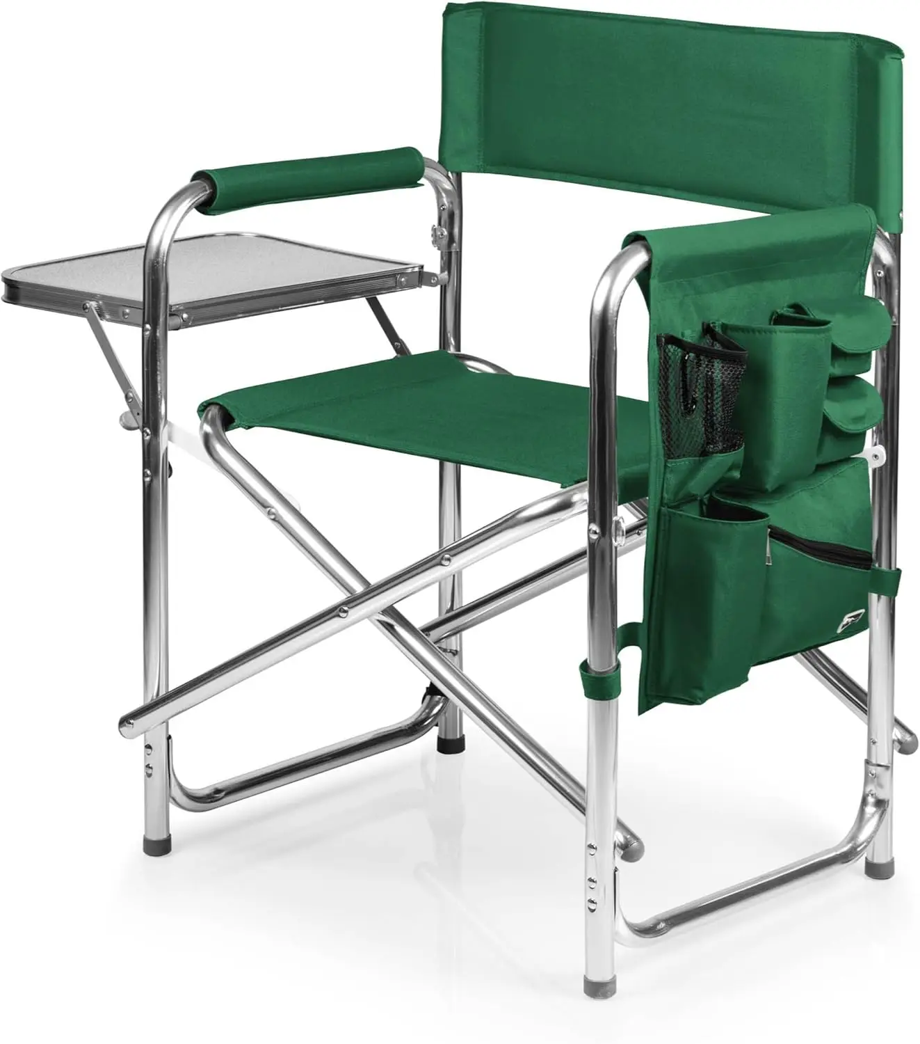 

Foldable Sports Chair with Side Table, Padded Outdoor Camping Chair for Lawn, Beach, Sports – Hunter Green, 300-lb Capacity