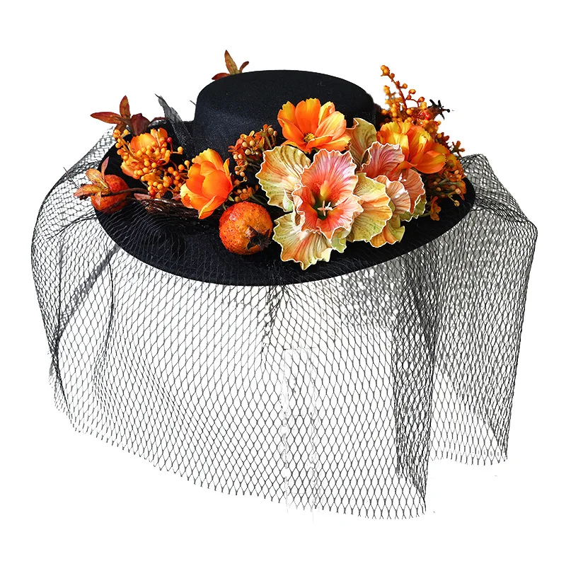 

Original Design Forest Style Flower Wedding Hat for Bride French Church Fedora Hat Women Elegant Large Fascinator Hat Headdress