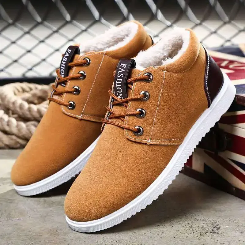 

Men's Winter Warm Fleece Lined Cotton Shoes High Top Flat Lace Up Casual Skate Shoe Anti Slip Snow Boots Korean Design