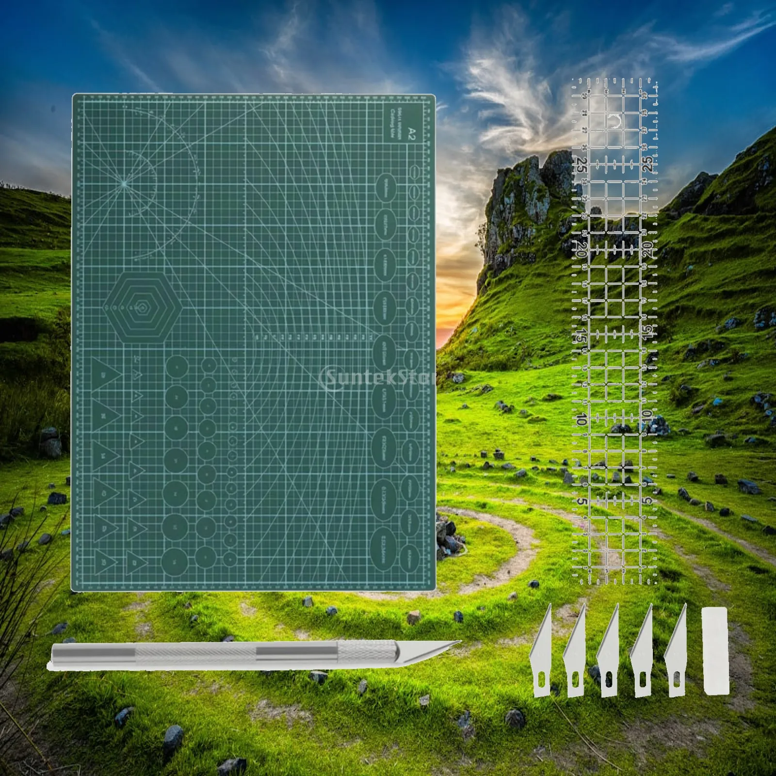 Double-Sided Craft Cutting Mat Precision Reversible Cutting Mat with Ruler Reusable Portable for Crafters, Paper Crafts
