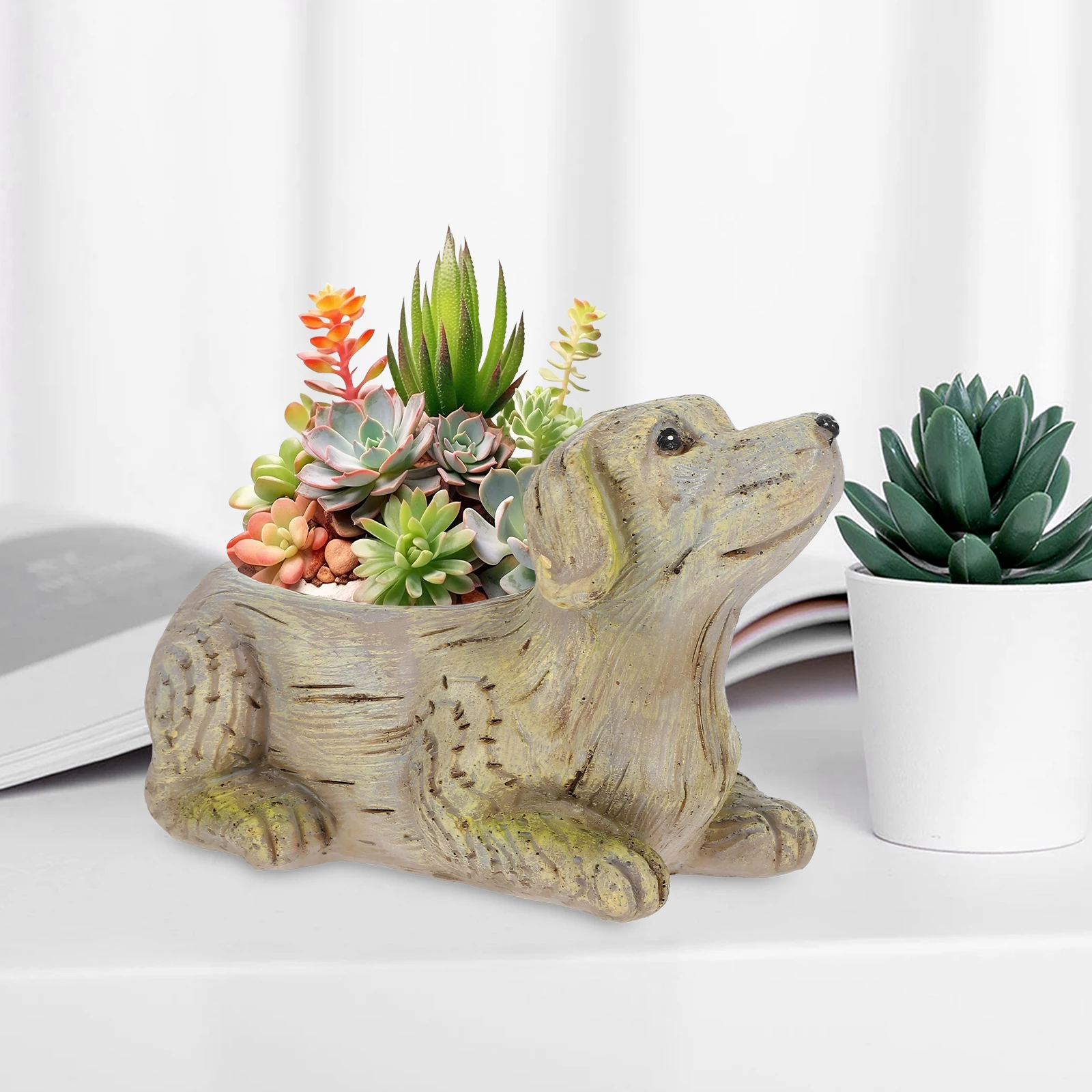 

Creative Dog Themed Pot for Succulents Cute Animal Planter Desk Accessories Waterproof Resin Material Unique Handcrafted Garden