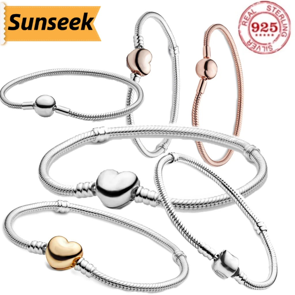 Classic 925 Pure Silver love round zircon snake bone bracelet is suitable for women to wear exquisite and charming jewelry gifts