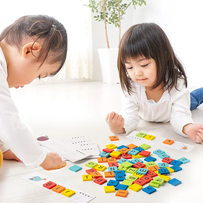 Puzzle de mots en bois pour enfants, jouets tridimensionnels, éducation précoce, lettres, blocs de construction cognitifs