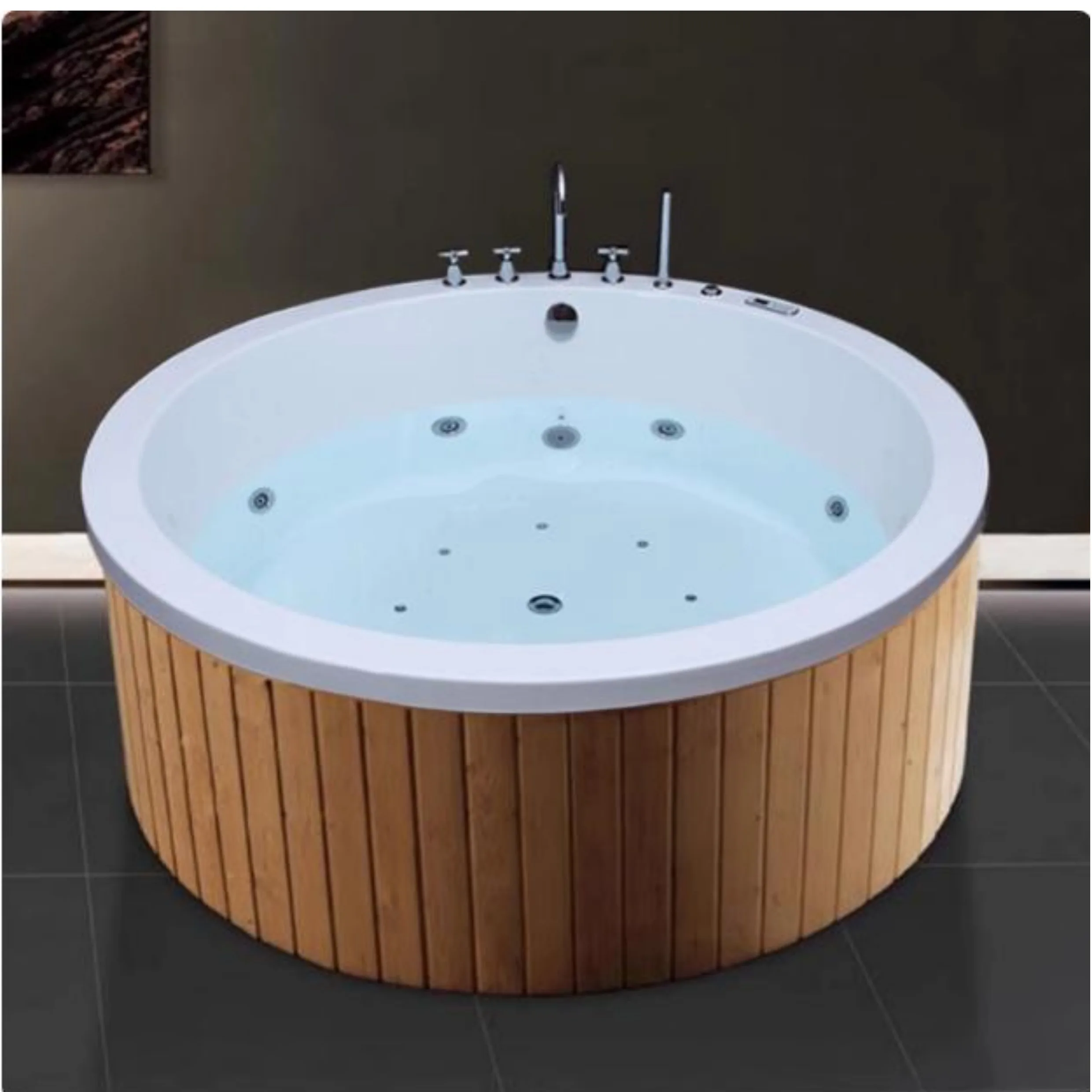 round double surfing thermostatic jacuzzi Indoor and outdoor hot spring built-in bathtub acrylic wooden frame