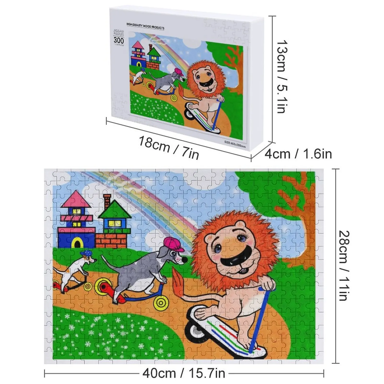 Animales - perros y leones - Montar un scooter Rompecabezas Nombre personalizado Rompecabezas de madera personalizado