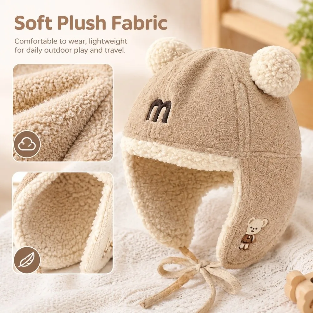 Cute Trapper Hat Letter Print With Earflap Kids Hat Wind Proof Thick Warm Hat Daily Wear