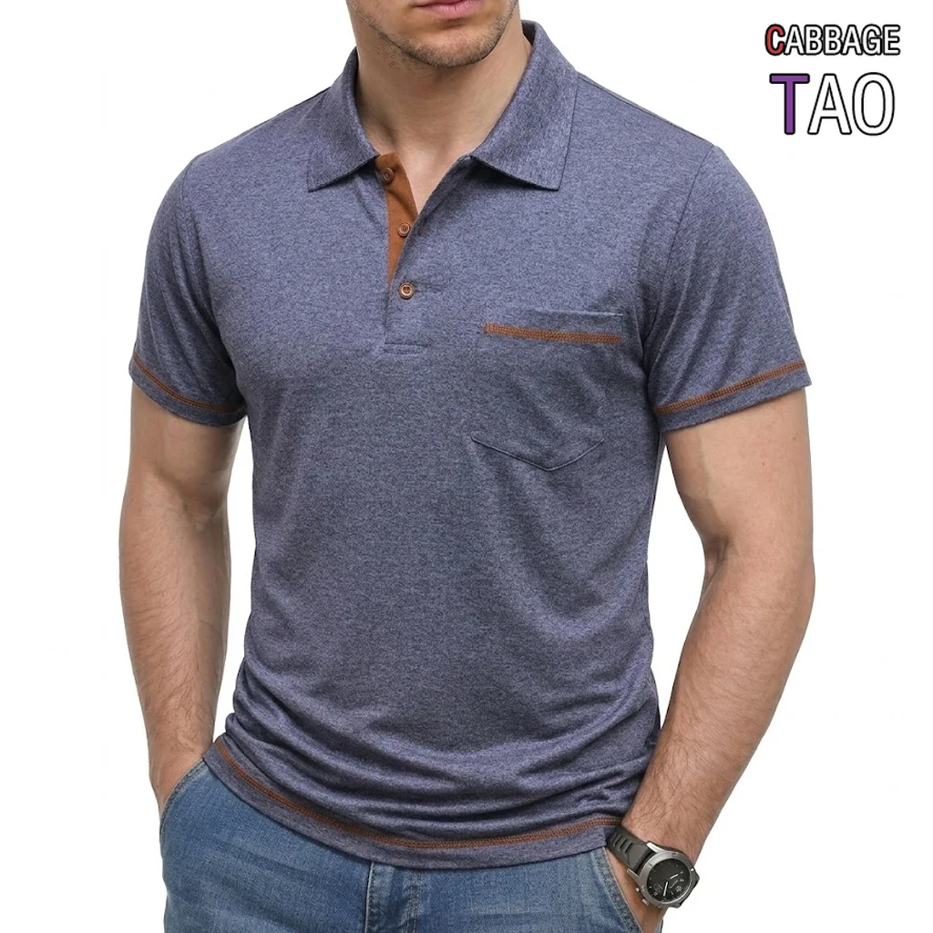 Mens Summer Solid Polo Classic Lapel Short Sleeve with Button Lightweight Breathable Fabric Casual Sporty Streetwear Top for Men